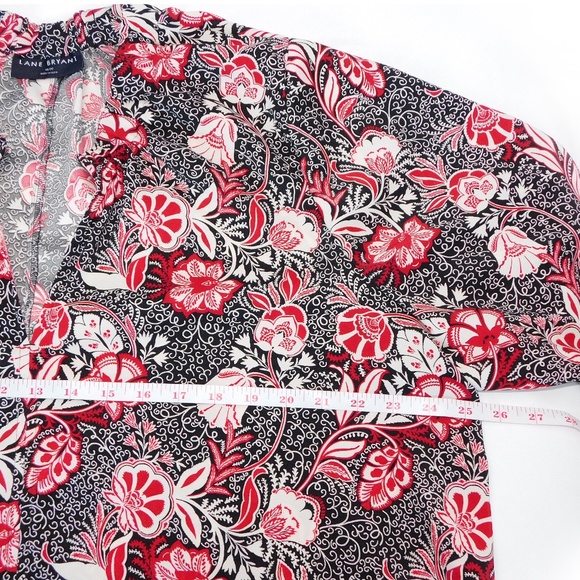 Lane Bryant Gathered Ruffle V-Neck Popover Shirt, Size 18/20, Black, White & Red - Picture 5 of 8